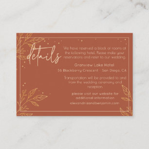 Boho Earthy Brown & Gold Modern Wedding Details Enclosure Card