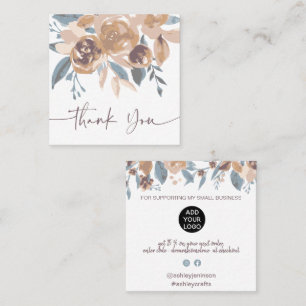 Boho earthy chic floral watercolor order thank you square business card