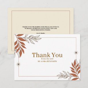 Boho Earthy Clay Leaf Wedding Thank You Card
