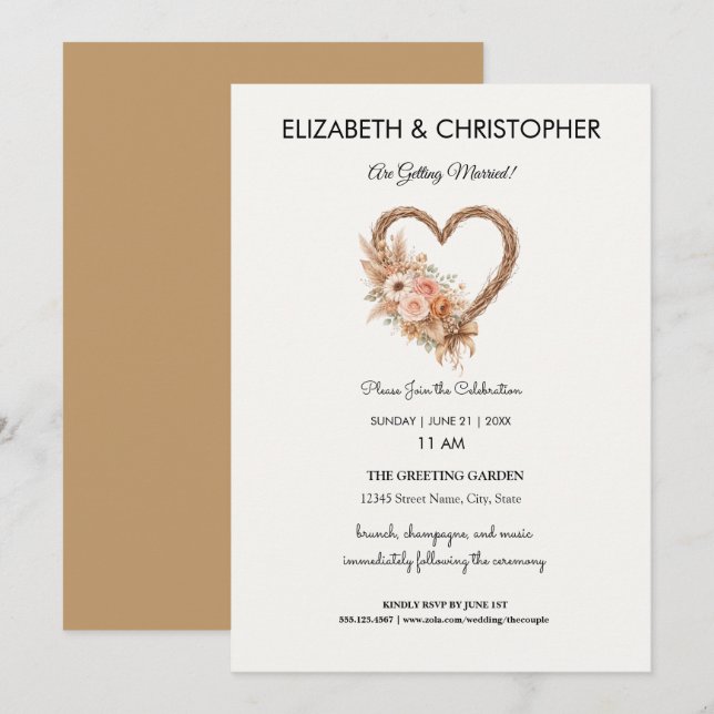 Boho Earthy Elegant Simple Wedding Invitation (Front/Back)