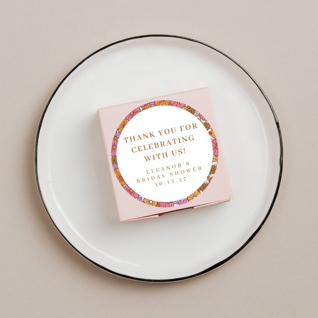 Boho Earthy Floral Bridal Shower Custom Thank You Classic Round Sticker (Creator Uploaded)