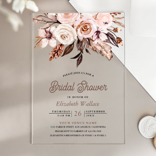 Boho Earthy Ivory Floral Bridal Shower Acrylic Invitations