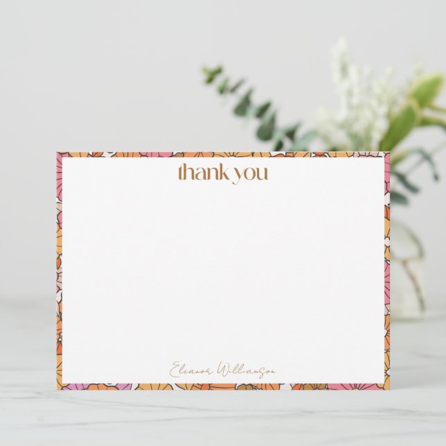 Boho Earthy Orange Floral Custom Bridal Shower Thank You Card (Standing Front)
