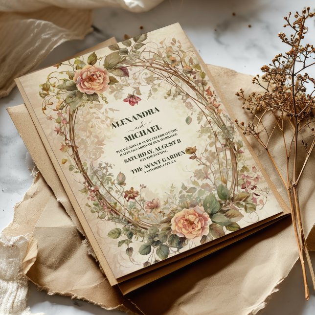 Boho Earthy Shades Clay Roses Wedding  Invitation (Creator Uploaded)