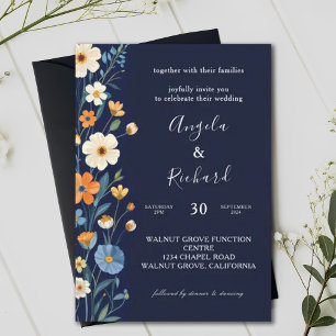 Boho Earthy Tones Blue Bloom Fall Wedding Invitation