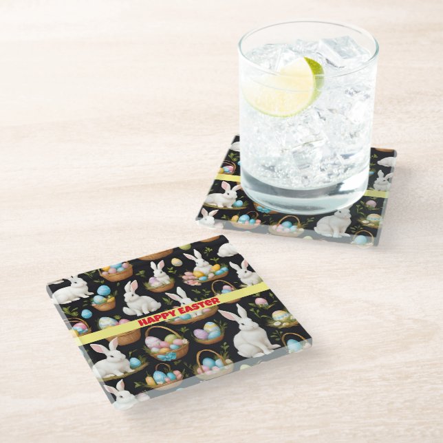 Boho Easter Bunny Collection Glass Coaster (Angled)