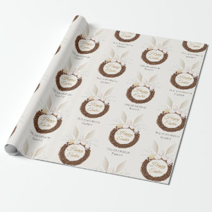 Boho Easter Bunny Ears Nest Wreath Ivory Gold Wrapping Paper