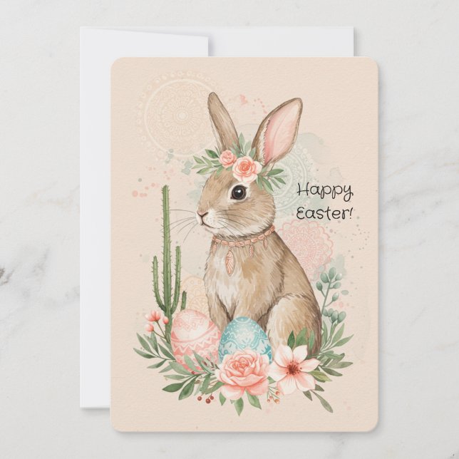 Boho Easter Bunny Printable Card – Whimsical  (Front)