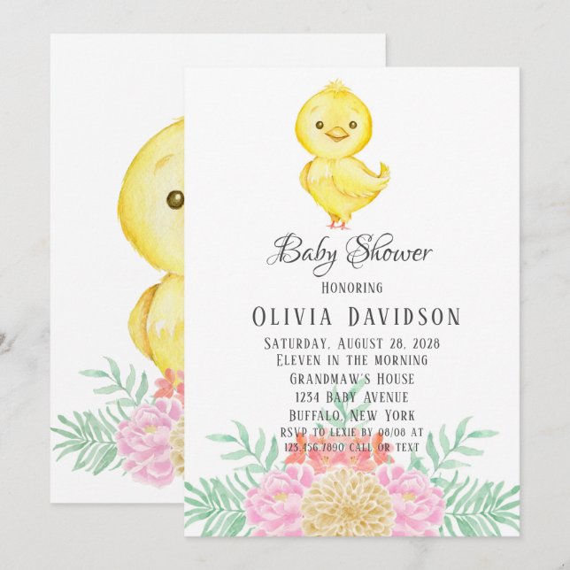 Boho Easter Chicken Watercolor Florals Baby Shower Invitation (Front/Back)