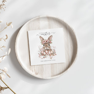 Boho Easter Pretty Bunny Blush Floral Eggs Napkin