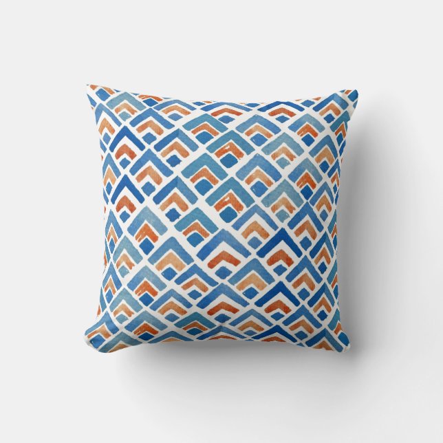 Boho Eclectic Blue and Orange Pillow (Front)