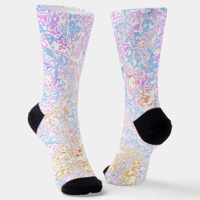  Boho Eclectic Hippie Funky Colourful Pastel Marbl Socks (Angled)