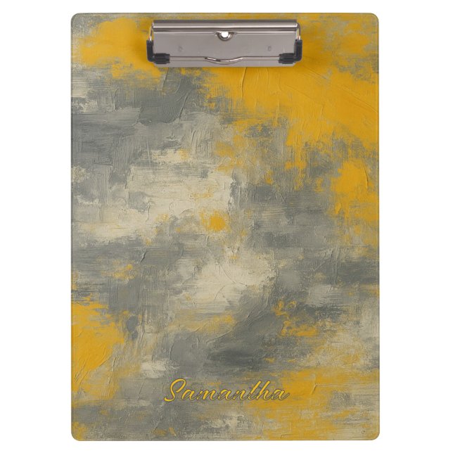 Boho Elegance Abstract Mustard & Grey Art Clipboard (Front)