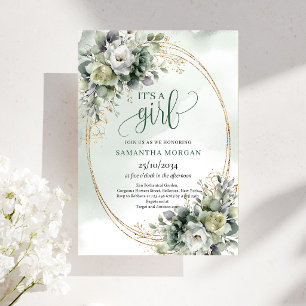 Boho Elegance Greenery Gold Baby Shower Invitation