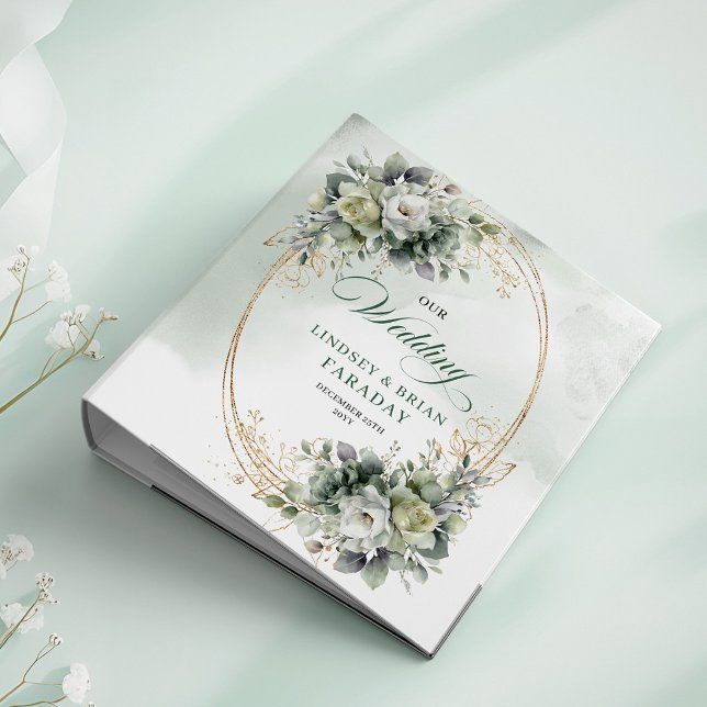 Boho Elegance Sage Green Eucalyptus Wedding Memory Binder (Boho Dusty Green Eucalyptus Watercolor Wedding Memory Album)