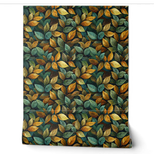 Boho Elegant autumn leaves green orange yellow Wallpaper