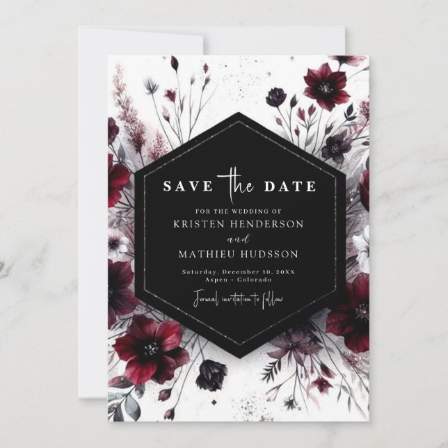 Boho Elegant Burgundy Wedding Save The Date (Front)