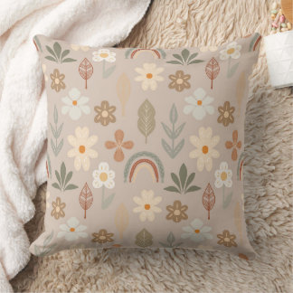 Boho Elegant Chic Floral Earthtone Gift Throw Pillow