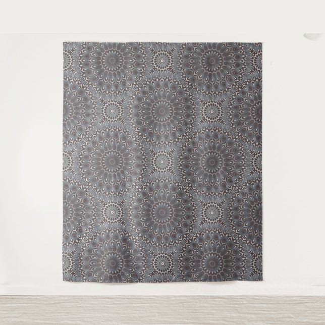    Boho Elegant Classy Grey Silver Vintage Mandala Tapestry (Front)