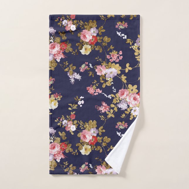 Boho élégant d'or de rose de bleu marine floral (Serviette à main)