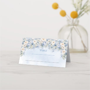Boho Elegant Dusty Blue and Ivory Flowers winter Place Card