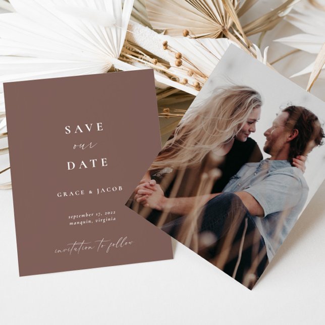 Boho Elegant Earthy Dusty Purple Script Photo Save The Date (Creator Uploaded)