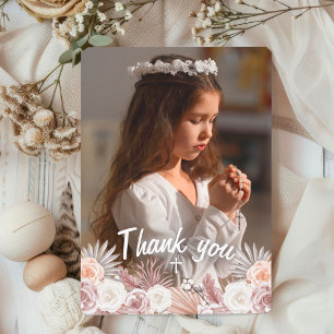 Boho Elegant First Holy Communion Thank You  Card