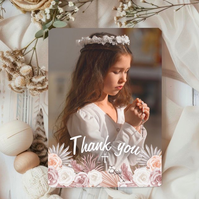 Boho Elegant First Holy Communion Thank You  Card (Creator Uploaded)