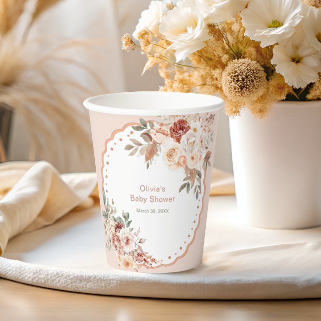Boho Elegant Floral Baby Shower Paper Cups (Creator Uploaded)
