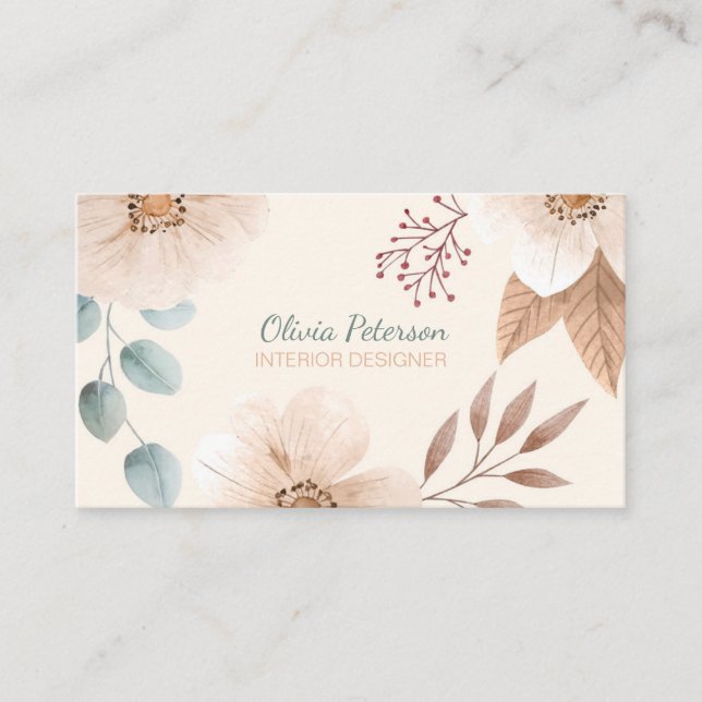 Boho Elegant Floral Business Card (Front)