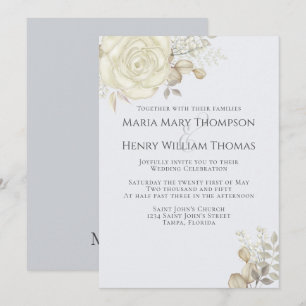 Boho Elegant Floral Light Blue White Roses Simple Invitation
