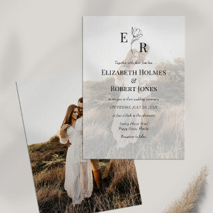 Boho Elegant Floral Monogram Custom Photo Wedding  Invitation