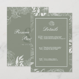 Boho Elegant Floral Sage Green Wedding Details Enclosure Card