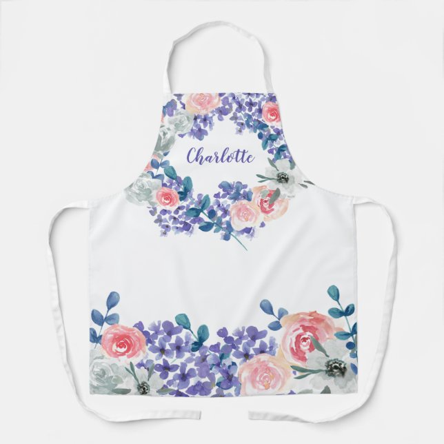 Boho Elegant Floral Watercolor Personalized Apron (Front)