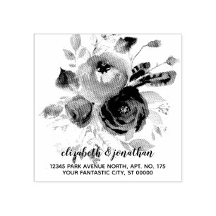 Boho Elegant Floral Wedding Return Address Rubber Stamp