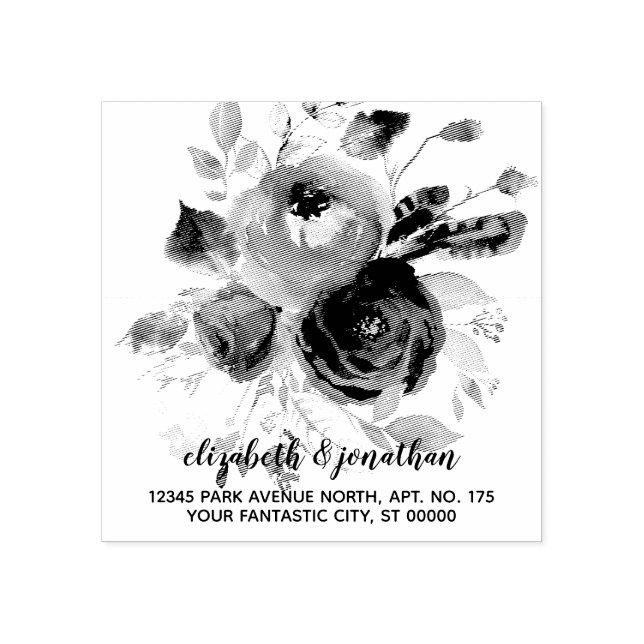 Boho Elegant Floral Wedding Return Address Rubber Stamp (Imprint)