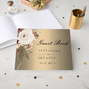 Boho Elegant Gold and Wildflowers Wedding Guest Book