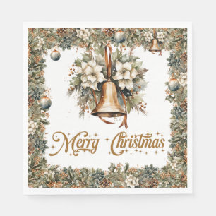 Boho Elegant greenery and Christmas gold bells Napkin