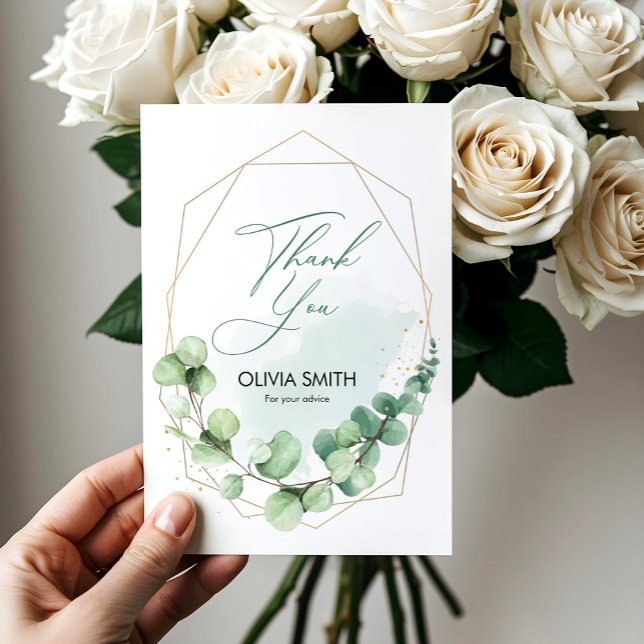 Boho elegant greenery geometric eucalyptus wedding thank you card (Boho Elegant Greenery Eucalyptus Bridal Shower Thank You Card, Bridal Shower Invite)