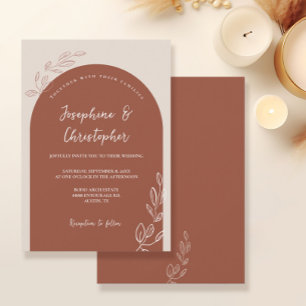 Boho Elegant Leaf Terracotta Burnt Orange Arch Invitation