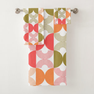 Boho Elegant Line art Mid century modern colourful Bath Towel Set