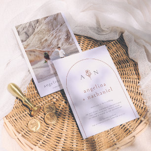Boho Elegant Minimalist Floral Arch Photo Wedding Invitation