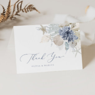 Boho Elegant Ocean Beach Coral Blue Wedding Thank You Card