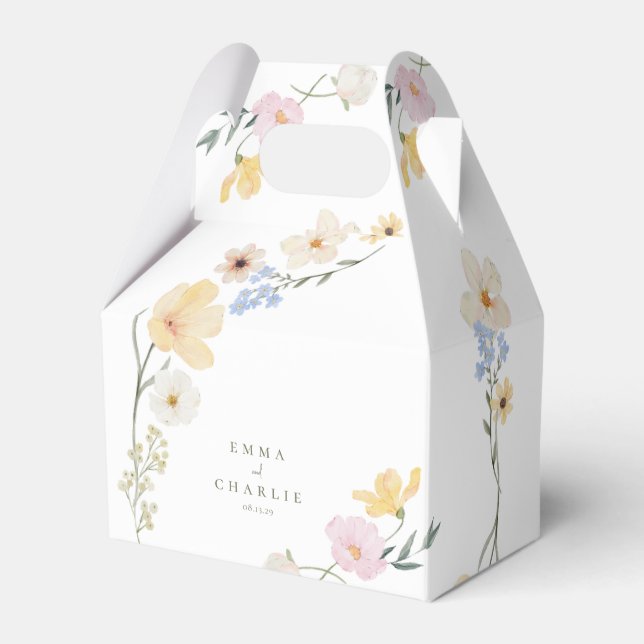 Boho elegant  Pastel Wildflowers Wedding Favor Box (Front Side)