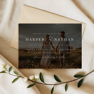 Boho Elegant Photo Overlay RSVP QR Code Wedding Invitation