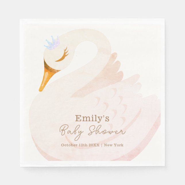 Boho Elegant Princess Swan Girl Baby Shower Napkin (Front)