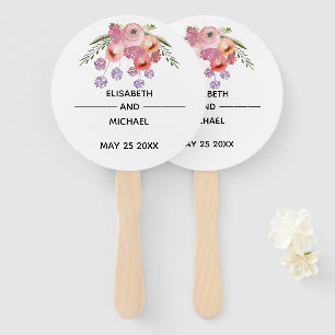 Boho elegant watercolor chic floral bouquet hand fan