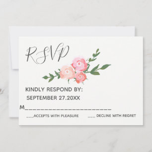 Boho elegant watercolor roses wedding RSVP Invitation