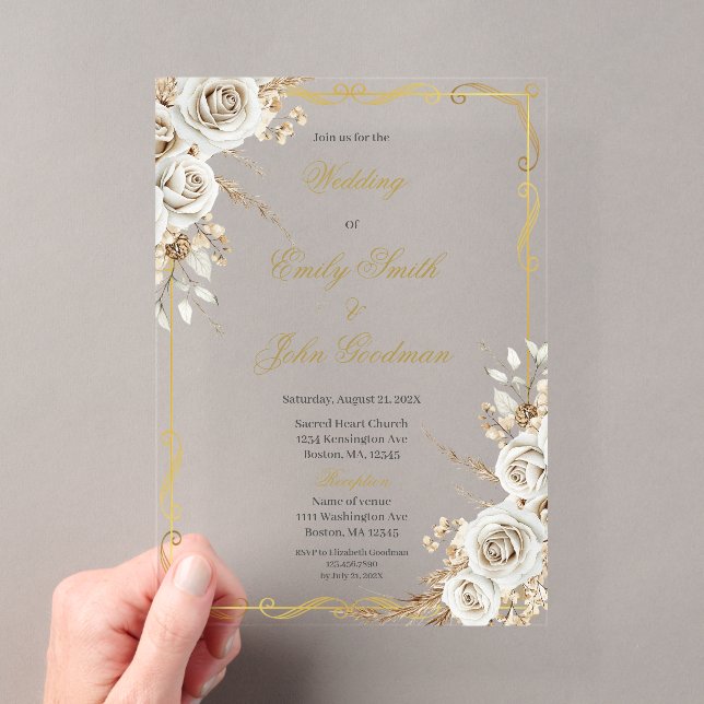 Boho elegant white flower wedding acrylic invitations (Insitu (Handheld))