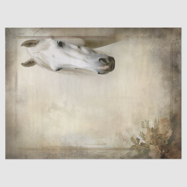 Boho Elegant White Horse Decoupage Tissue Paper (Front)